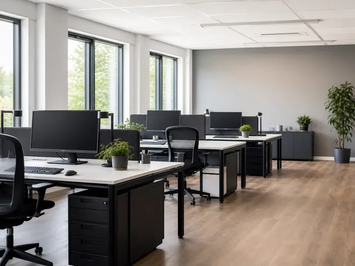 Gepflegte Arbeitsplätze in einem hellen Büro