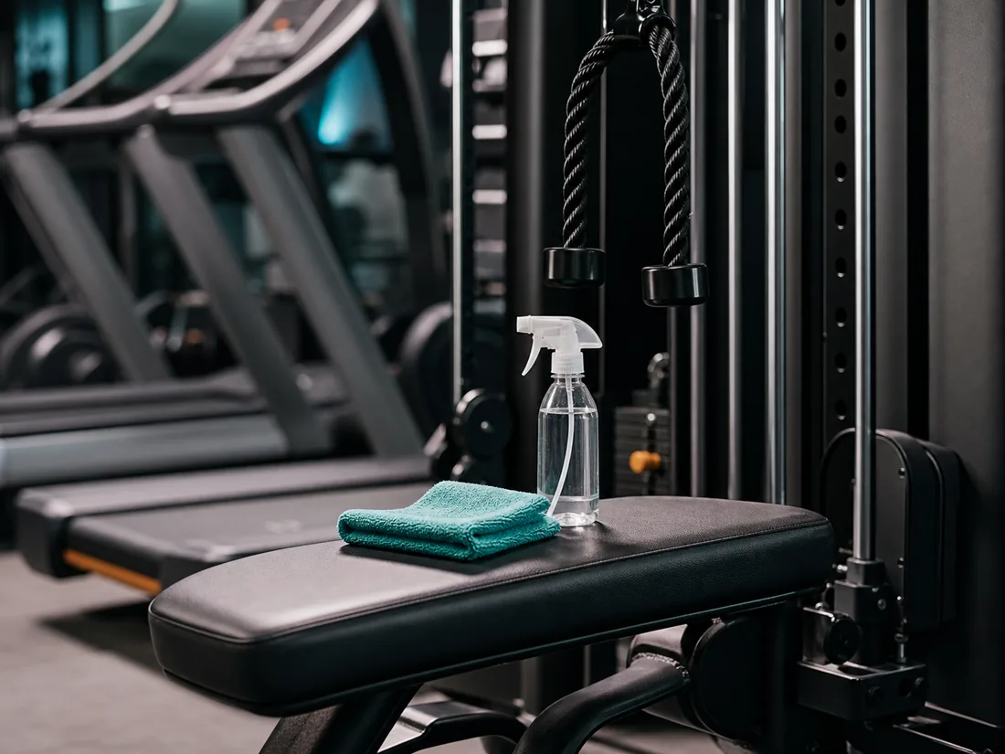 Reinigung von Kontaktflächen und Fitnessgeräten mit Mikrofasertuch